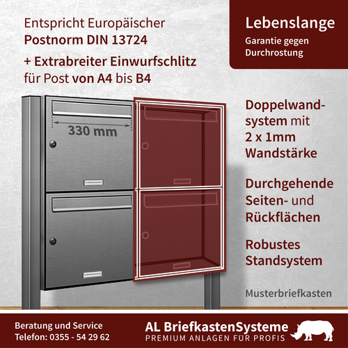 Thumbnail - AL BRIEFKASTENSYSTEME Briefkasten »Premium«, (BxH): 46.5 x 150cm, Anzahl Schlitze: 1, stehend - silberfarben