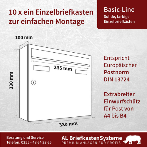 Thumbnail - AL BRIEFKASTENSYSTEME Briefkasten »Basic«, (BxH): 76 x 165cm, Anzahl Schlitze: 10, Aufputzmontage - weiss