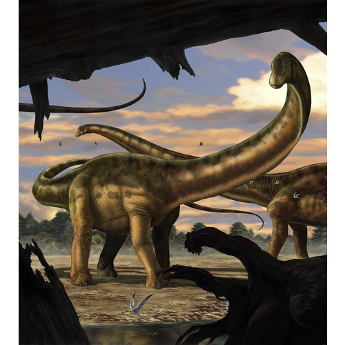 Komar Fototapete Seismosaurus, glatt, bedruckt, Comic, Retro, mehrfarbig, BxH: 250x280 cm, glatt, bedruckt
