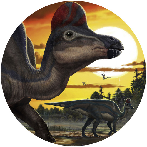 Komar Fototapete Corythosaurus Sunset, glatt, bedruckt, Comic, Retro, mehrfarbig, BxH: 128x128 cm, glatt, bedruckt, selbstklebend