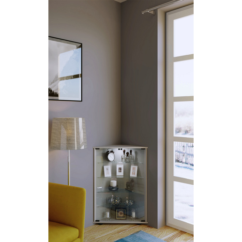 VCM Vitrine »Jecka«, mit LED-Beleuchtung, BxH: 67,3 x 88,1 cm, Holzwerkstoff/Glas - silberfarben