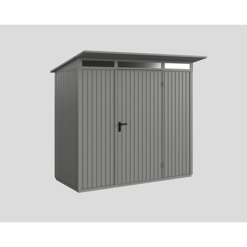 Ecostar Gerätehaus »Trend-P«, Metall, BxHxT: 238 x 228,6 x 107,8 cm (Außenmaße inkl. Dachüberstand) – grau