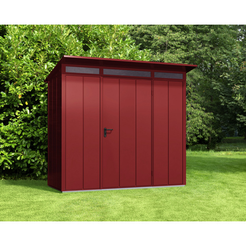 Ecostar Gerätehaus »Elegant-P«, Metall, BxHxT: 238 x 228,6 x 107,8 cm (Außenmaße inkl. Dachüberstand) – rot