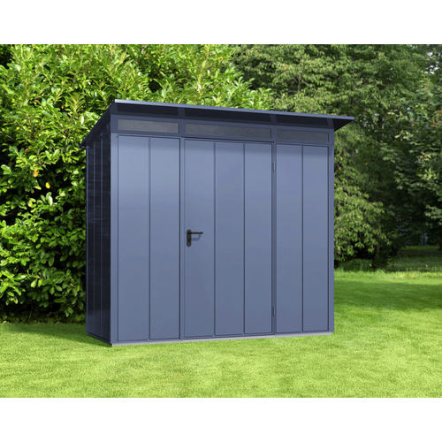 Ecostar Gerätehaus »Elegant-P«, Metall, BxHxT: 238 x 228,6 x 107,8 cm (Außenmaße inkl. Dachüberstand) – blau