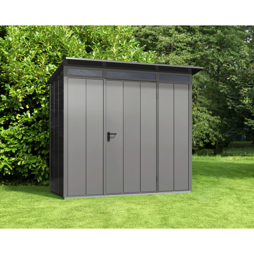 Ecostar Gerätehaus »Elegant-P«, Metall, BxHxT: 238 x 228,6 x 107,8 cm (Außenmaße inkl. Dachüberstand) – grau