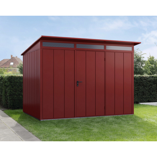 Ecostar Gerätehaus »Elegant-P«, Metall, BxHxT: 302,8 x 232,3 x 238 cm (Außenmaße inkl. Dachüberstand) – rot