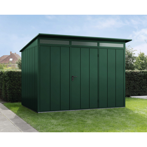 Ecostar Gerätehaus »Elegant-P«, Metall, BxHxT: 302,8 x 232,3 x 238 cm (Außenmaße inkl. Dachüberstand) – gruen