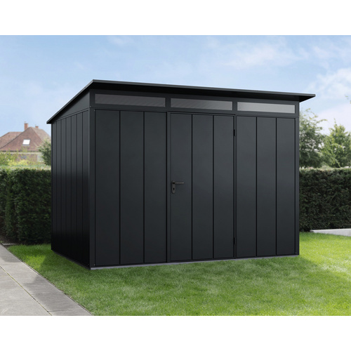 Ecostar Gerätehaus »Elegant-P«, Metall, BxHxT: 302,8 x 232,3 x 238 cm (Außenmaße inkl. Dachüberstand) – grau