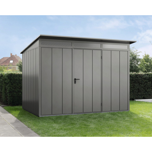 Ecostar Gerätehaus »Elegant-P«, Metall, BxHxT: 302,8 x 232,3 x 238 cm (Außenmaße inkl. Dachüberstand) – grau