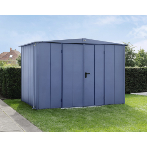 Ecostar Gerätehaus »Elegant-S«, Metall, BxHxT: 302,8 x 219,4 x 238 cm (Außenmaße inkl. Dachüberstand) – blau