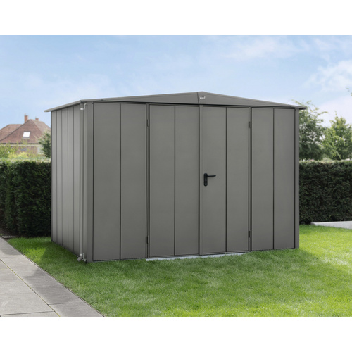 Ecostar Gerätehaus »Elegant-S«, Metall, BxHxT: 302,8 x 219,4 x 238 cm (Außenmaße inkl. Dachüberstand) – grau