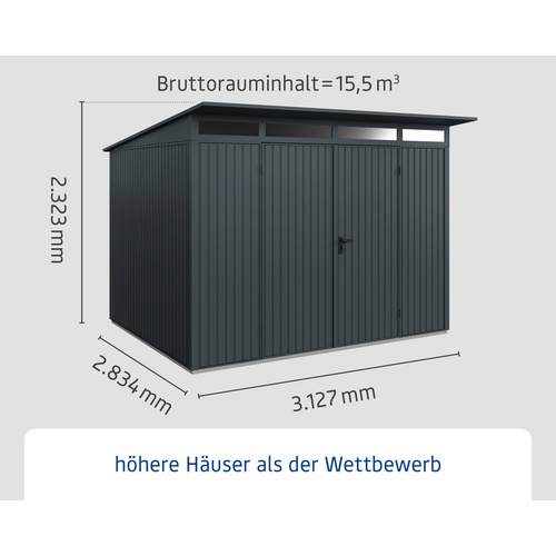 Ecostar Gerätehaus »Trend-P«, Metall, BxHxT: 302,8 x 232,3 x 238 cm (Außenmaße inkl. Dachüberstand) - grau