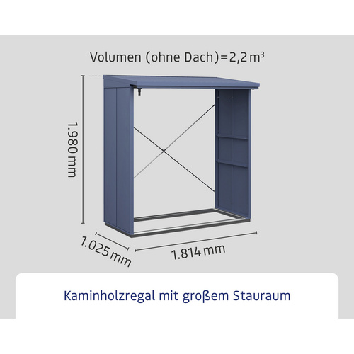 Ecostar Kaminholzregal »Elegant-V«, BxHxT: 181,4 x 198 x 102,5 cm, Metall - blau (Rabatt: 9 %)