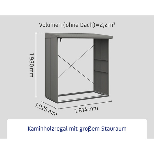 Ecostar Kaminholzregal »Elegant-V«, BxHxT: 181,4 x 198 x 102,5 cm, Metall - grau (Rabatt: 9 %)