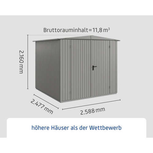 Thumbnail - Ecostar Gerätehaus »Trend-S«, Metall, BxHxT: 238 x 216 x 238 cm (Außenmaße inkl. Dachüberstand) - grau