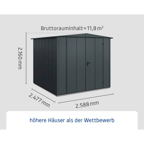 Thumbnail - Ecostar Gerätehaus »Elegant-S«, Metall, BxHxT: 238 x 216 x 238 cm (Außenmaße inkl. Dachüberstand) - grau