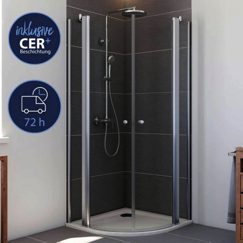 Breuer Runddusche Drehtür Quick72 Elana 6 Alu Silber-Matt Klarglas 90x20cm