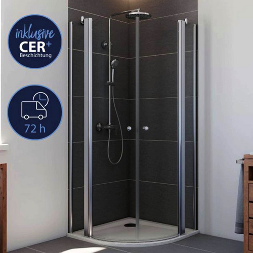 Breuer Runddusche Drehtür Quick72 Elana 6 Alu Silber-Matt Klarglas 100x100cm