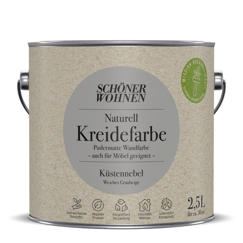 SCHÖNER WOHNEN FARBE Innenfarbe »Naturell Kreidefarbe«, Küstennebel, matt, 2,5 l – grau