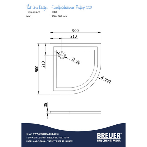 Thumbnail - BREUER Duschwanne »Flat Line Design«, BxT: 90 x 90 cm, weiß - weiss