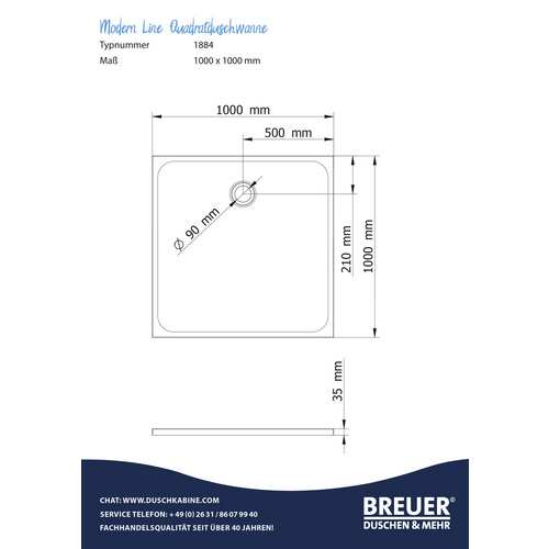 Thumbnail - BREUER Duschwanne »Modern Line«, BxT: 100 x 100 cm, weiß - weiss
