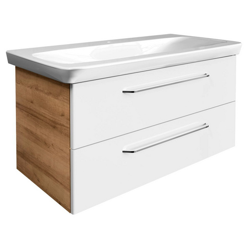 Fackelmann Waschbeckenunterschrank 100 cm Milano Weiß-Ast-Eiche