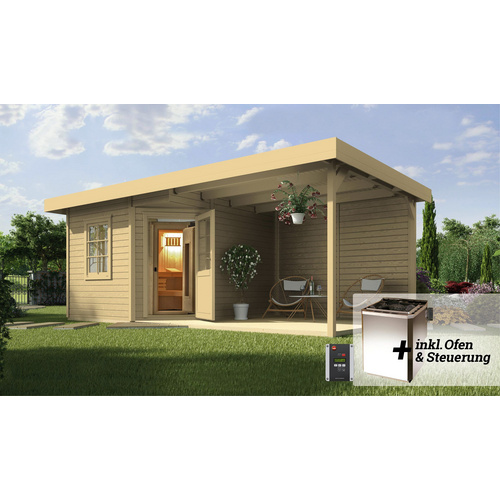 Weka Blockbohlen Saunahaus Salo 2 (mit 295 cm Anbau) inkl. Elementsauna-naturbelassen 7,5 kW Saunaofen OS inkl. Steuerunginkl. gratis Sauna-Set im Wert von 70,99 € - Image 3