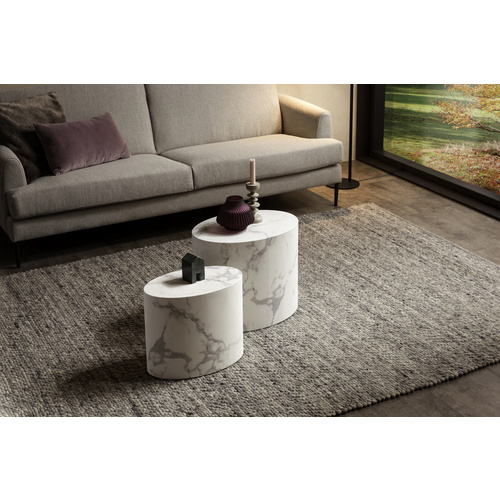 SalesFever Couchtisch, oval, in Marmoroptik - weiss