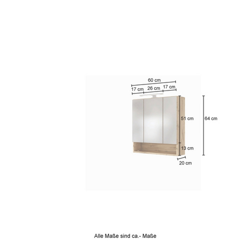 Thumbnail - HELD MÖBEL Spiegelschrank »Livorno«, Höhe: 64 cm, Tiefe: 20 cm, wotaneichefarben - bunt