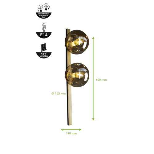 ECO-LIGHT Wandleuchte »Pluto«, E14, max. 25 W, goldfarben/champagnerfarben