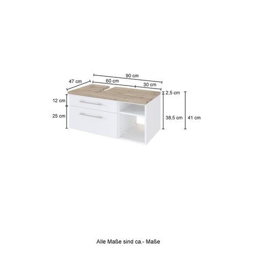 HELD MÖBEL Unterbecken-Set »Davos«, BxHxT: 90 x 200 x 47 cm – grau