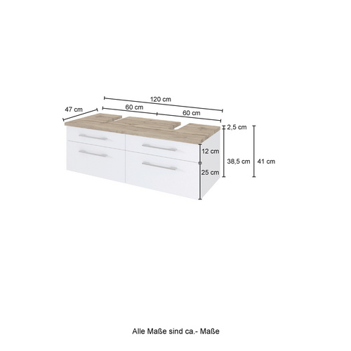 HELD MÖBEL Waschtischunterschrank »Davos«, BxHxT: 120 x 41 x 47 cm - grau