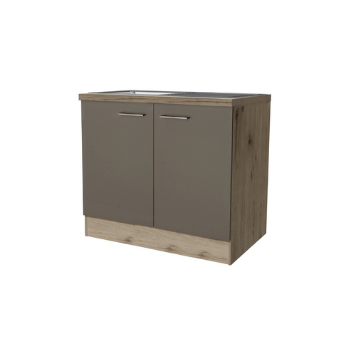 Flex-Well Spülenunterschrank inkl. Spüle 100 cm Arizona Quarz Cubanit-SR Eiche