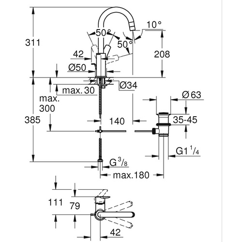 Thumbnail - GROHE Waschtischbatterie, Anschluss: 1/2", FERT - silberfarben