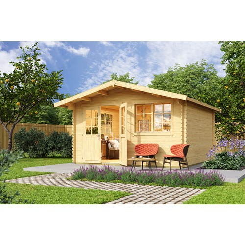 LASITA MAJA Gartenhaus »Norderney 3«, Holz, BxHxT: 444,6 x 256,5 x 480 cm (Außenmaße inkl. Dachüberstand) – braun | beige