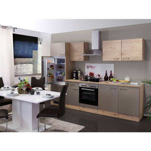 Thumbnail - Flex-Well Küchenzeile, mit E-Geräten, Gesamtbreite: 270 cm, Arbeitsplatte mit High Pressure Laminate (HPL) - grau