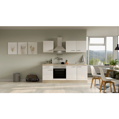 Thumbnail - Flex-Well Singleküche, mit E-Geräten, Gesamtbreite: 210 cm, Arbeitsplatte mit High Pressure Laminate (HPL) - weiss