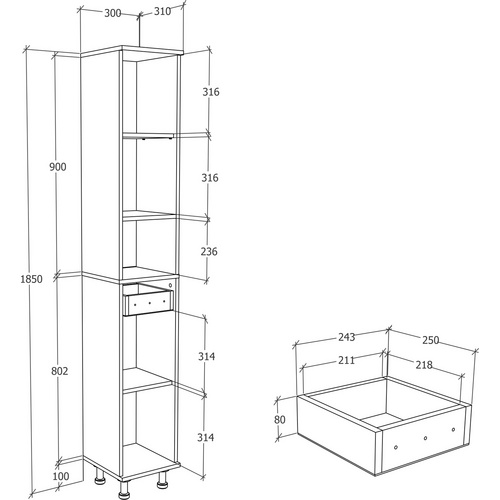 Thumbnail - VCM Hochschrank »Nilosi«, BxHxL: 30 x 185 x 31 cm - beige