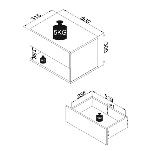 Thumbnail - VCM Wandregal »Usal«, BxHxL: 60 x 30 x 32 cm - weiss