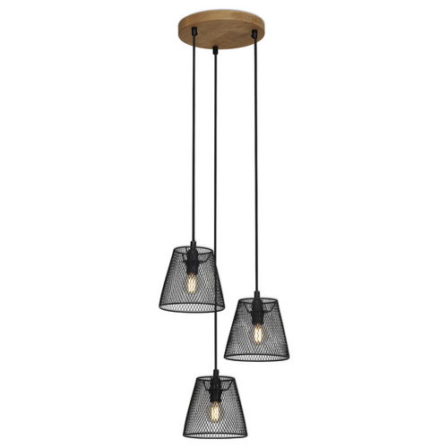 Briloner Leuchten Pendelleuchte 4074-035, Hängeleuchte mit Metallschirm und Holz Basis