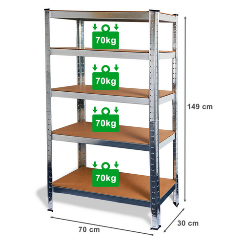 Thumbnail - Ondis24 Schwerlast-Steckregal »Basti«, BxHxT: 70 x 149 x 30 cm, Metall - silberfarben | grau
