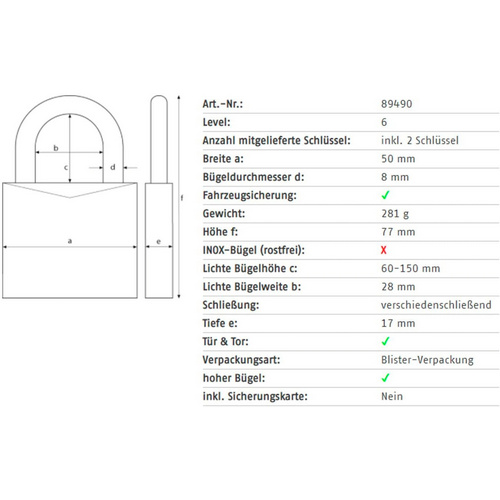 Thumbnail - ABUS Vorhangschloss, BxL: 300 x 100 mm, Aluminium - silberfarben