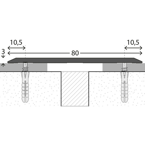 Thumbnail - CARL PRINZ Übergangsprofil, BxH: 80 x 3 mm, versetzt versenkt gelocht - silberfarben