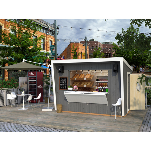 PALMAKO Verkaufsstand »Kira«, Holz, BxHxT: 355 x 264 x 290 cm (Außenmaße inkl. Dachüberstand) - braun |  Fichte  |  7,7 m²