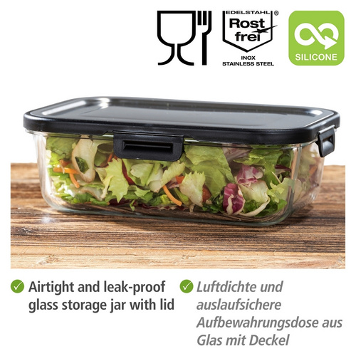 WENKO Frischhaltedose »Black Outdoor Kitchen«, transparent/silberfarben, geeignet für: Küche - schwarz