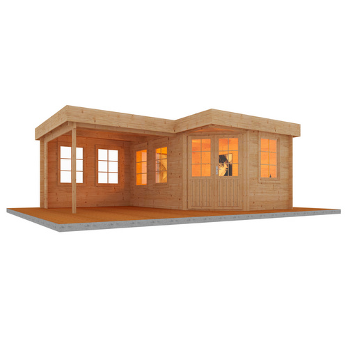 WOLFF FINNHAUS Gartenhaus »Guda 5643 40«, BxT: 596 x 461 cm, 19 m², Fichtenholz - beige