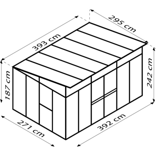VITAVIA Gerätehaus »Kosmos«, Metall, BxHxT: 392,8 x 242,3 x 295 cm (Außenmaße inkl. Dachüberstand) - weiss