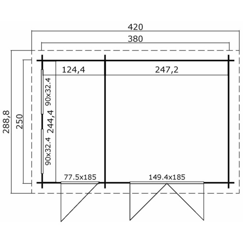 LASITA MAJA Gartenhaus »William«, BxHxT:  420 x 239,4 x 288,8 cm (Außenmaße inkl. Dachüberstand),  Holz - rot |  Fichte  |  9,15 m²