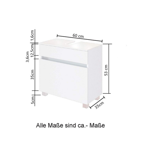 HELD MÖBEL Waschbeckenunterschrank »Lucca«, BxHxT: 60 x 55 x 35 cm - weiss