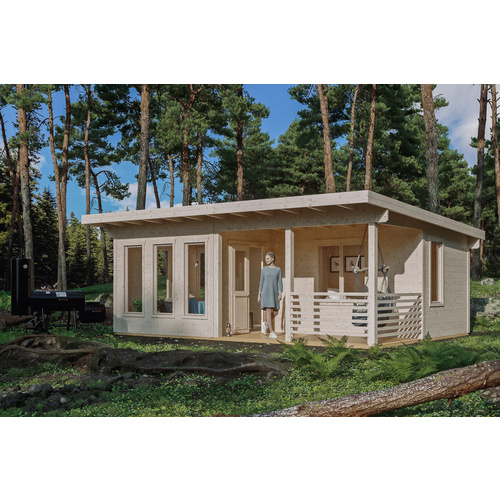 SKANHOLZ Gartenhaus »Arnheim«, BxHxT: 720 cm x x 539 (Außenmaße inkl. Dachüberstand) - beige |  Fichte  |  29,75 m²
